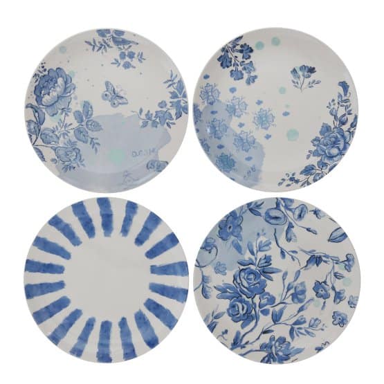 Голубой узор бело-голубых тарелок из керамогранита, набор из 4 штук, придает им мягкий оттенок цвета и изготовлен из керамогранита.